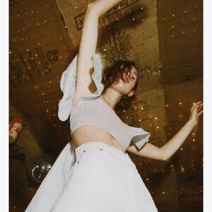 ZARA RUFFLE SLEEVE BANDEAU CROP TOP